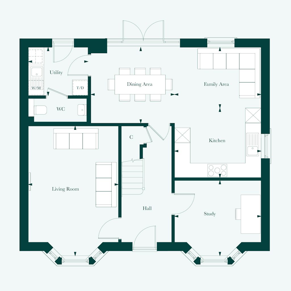 Floor plan of the Kensington showcasing the ground floor.