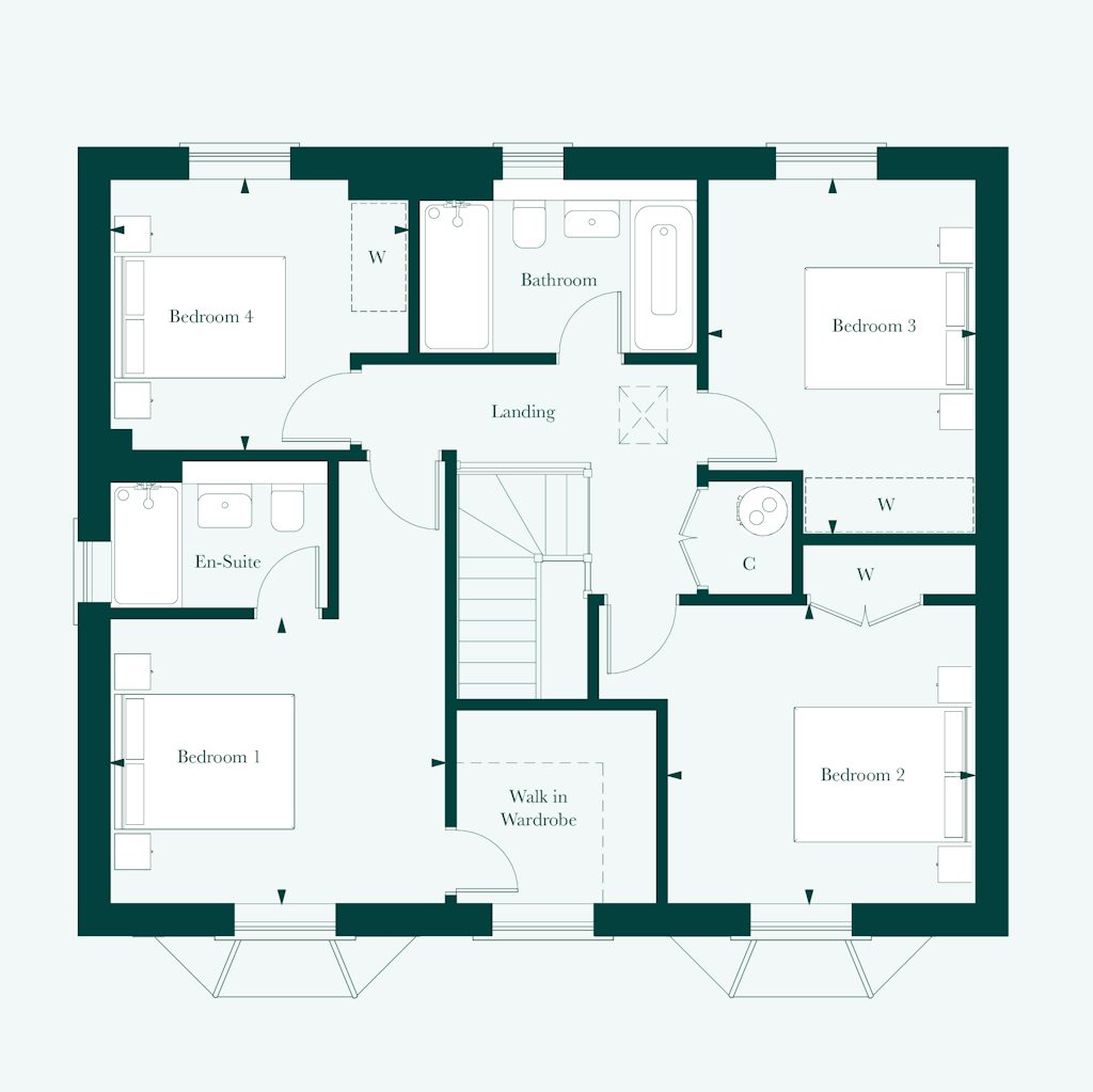 Floor plan of the Kensington showcasing the first floor. Welborne Garden Village