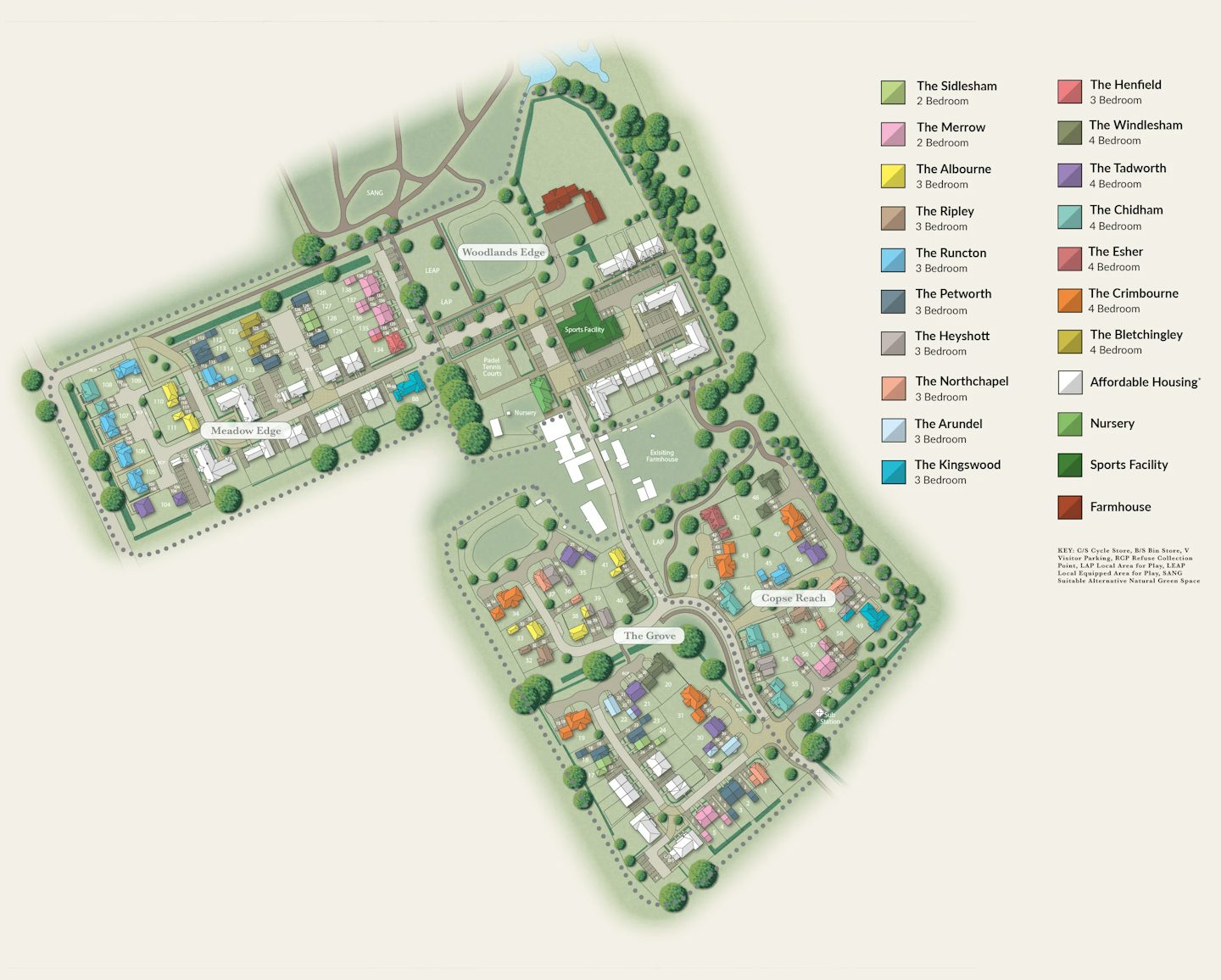 Site plan of new homes at Manorwood, West Horsley