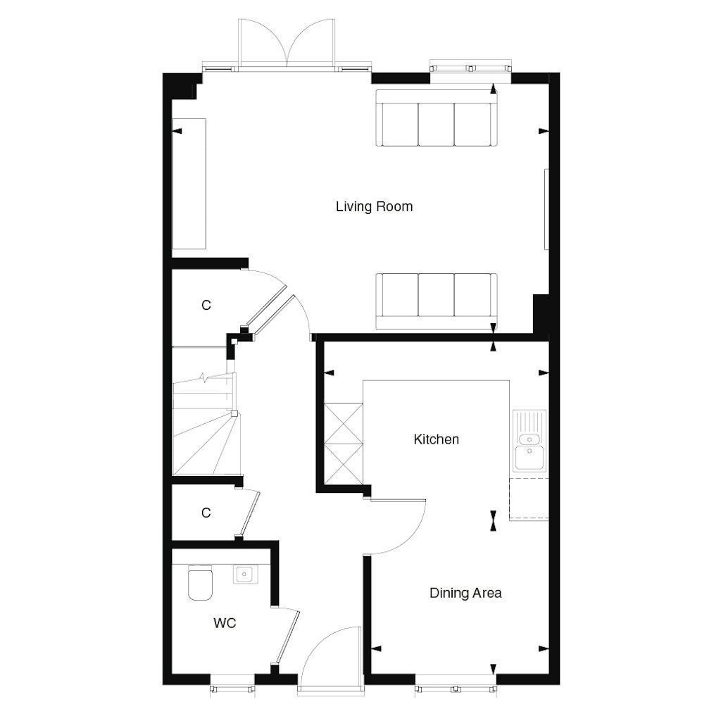Ground floor plan for M4(2) compliant version of The Hickstead at Templegate