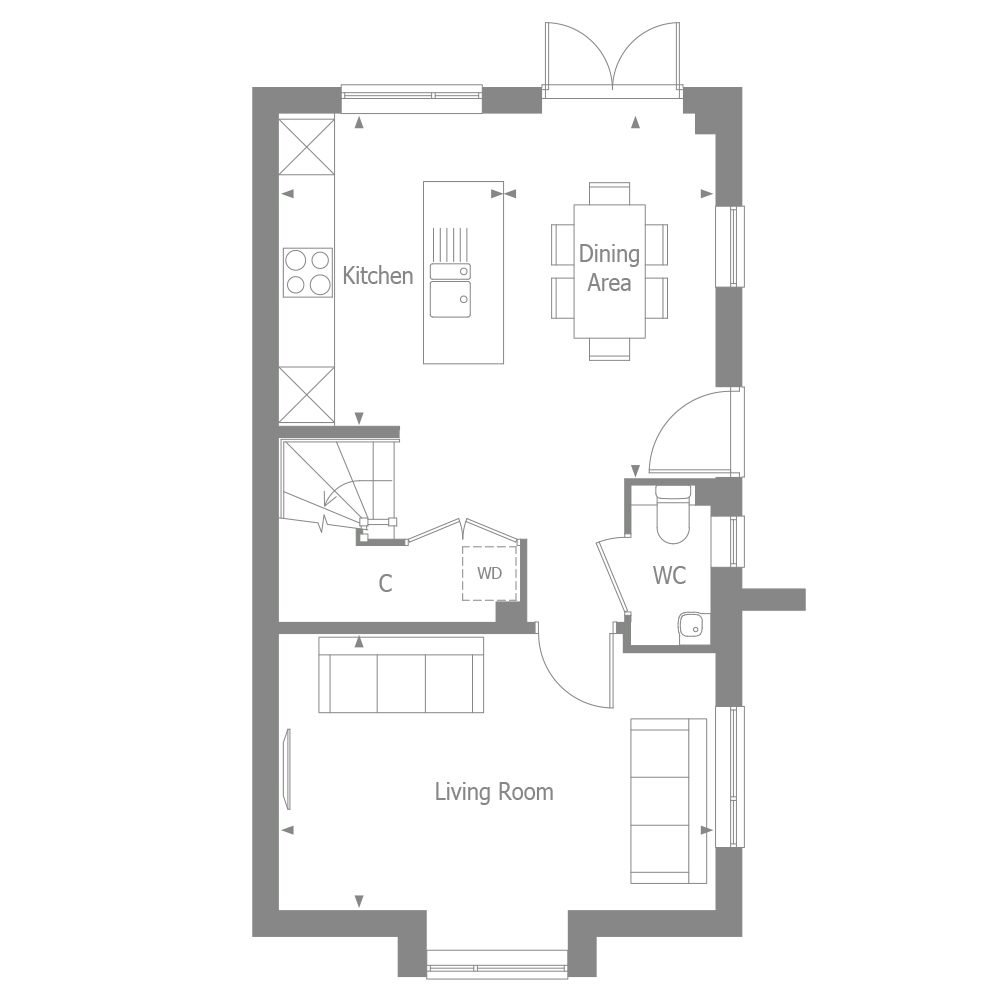 Ground floor plan of the Luna at Woodgate by Thakeham