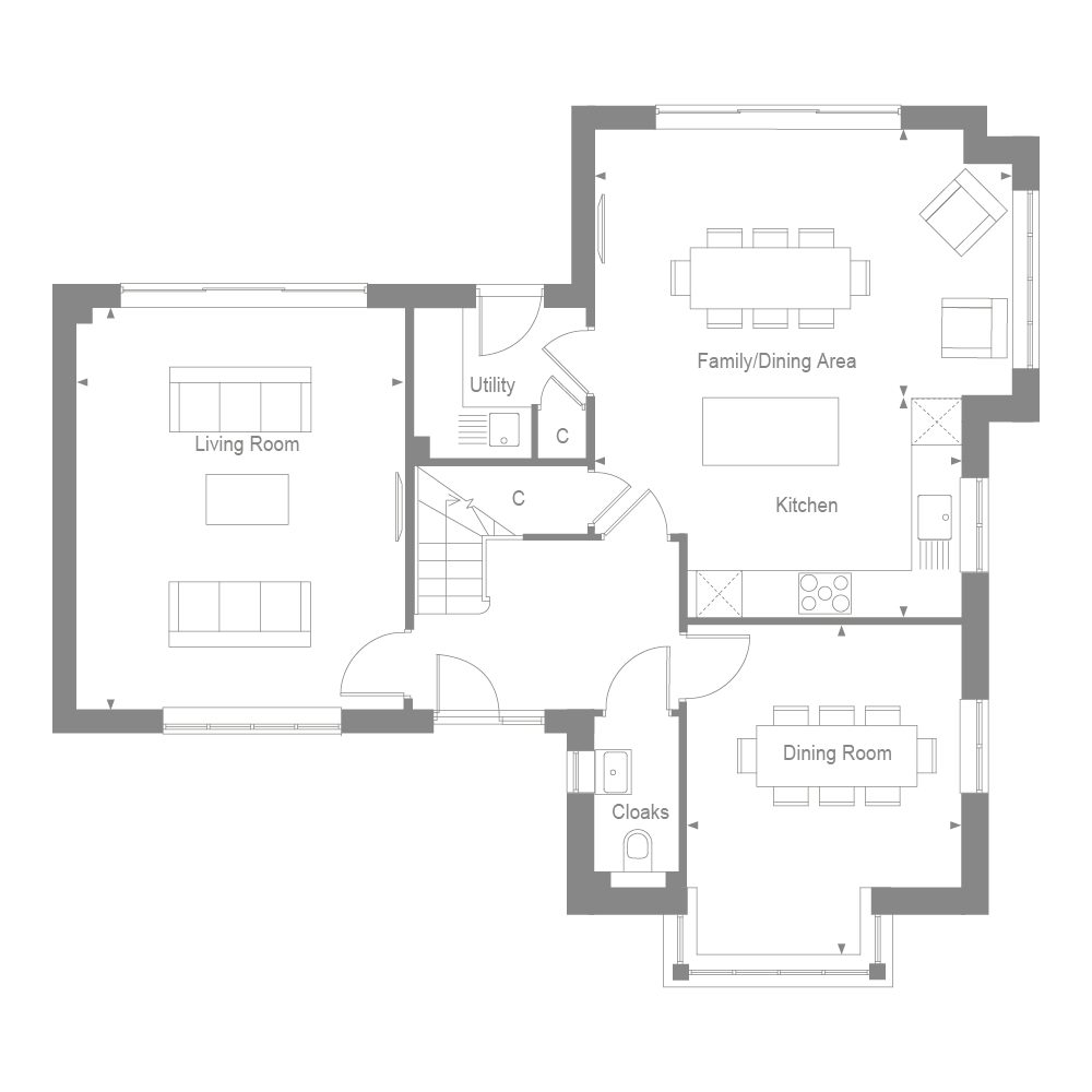 Ground floor plan of the Windlesham at Manorwood by Thakeham