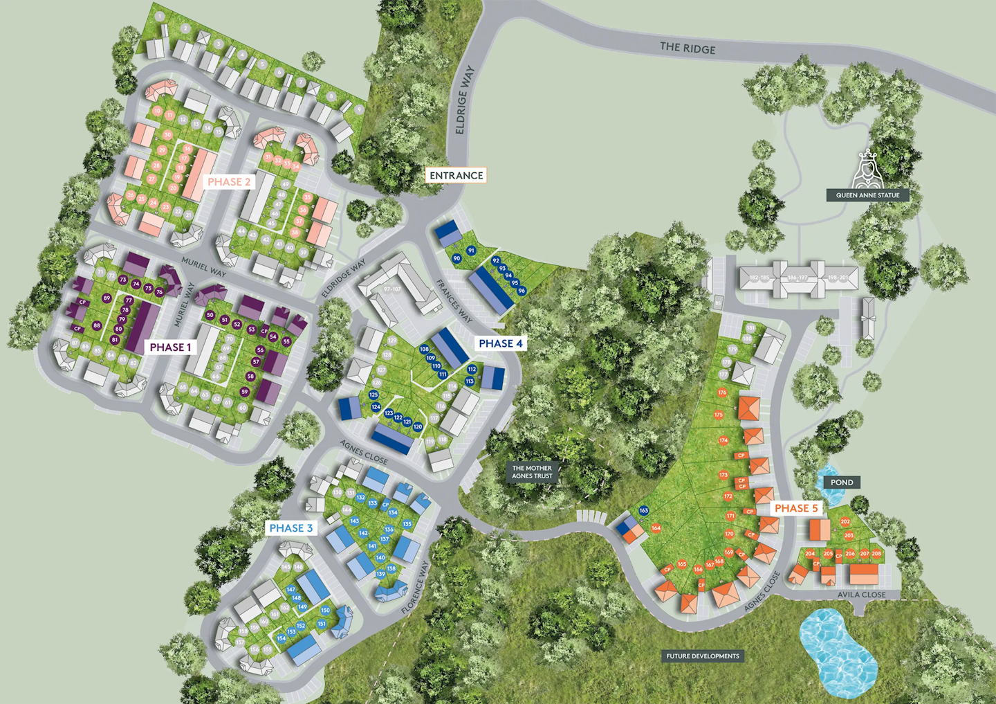 Site plan of new homes under construction at Holmhurst Gardens, Hastings