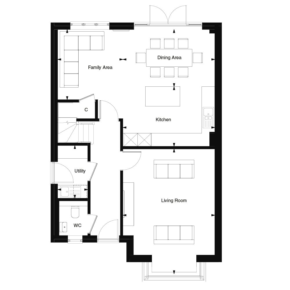 Ground floor plan of the Brockham at Templegate by Thakeham