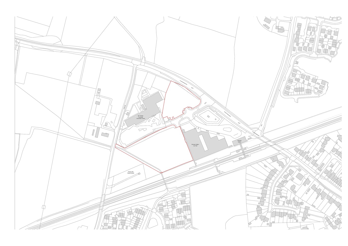 Red line map of land south of Buckingham road, Winslow