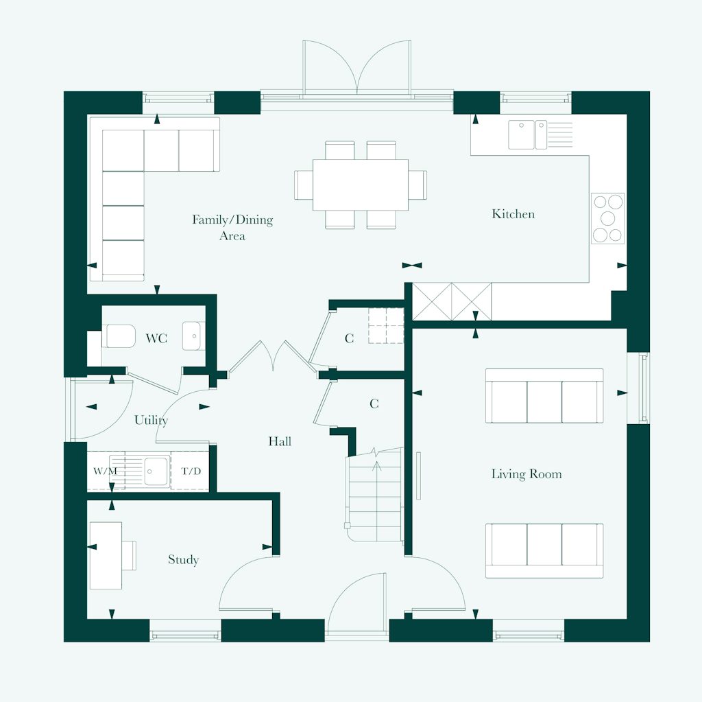 Ground floor plan of the Clarence at Welborne by Thakeham