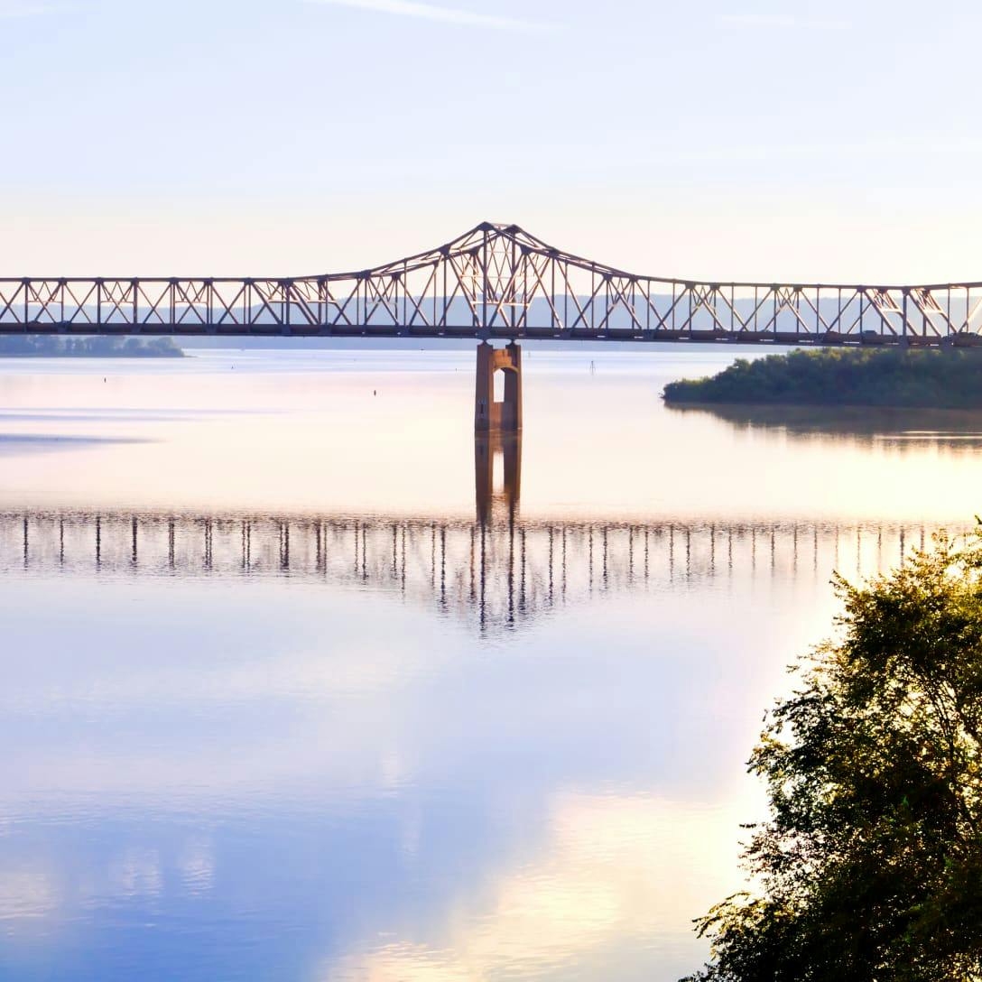 Long view of a bridge over water
