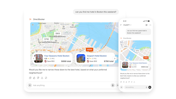 DirectBooker MCP App map screenshots
