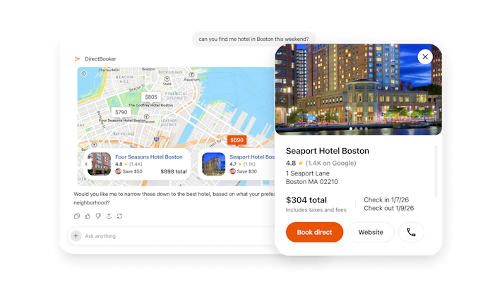 DirectBooker MCP App - hotel search and detail