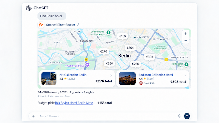 ChatGPT Berlin hotel search example