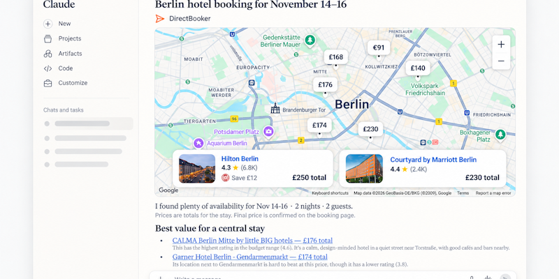Example hotel search with DirectBooker Claude connector Example hotel search with DirectBooker Claude connector