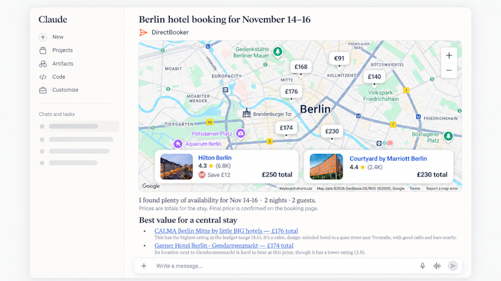 Example hotel search with DirectBooker Claude connector