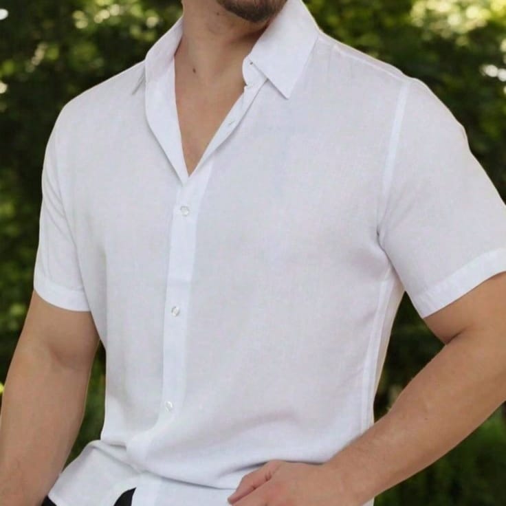 Camisa em LinhoManga Curta