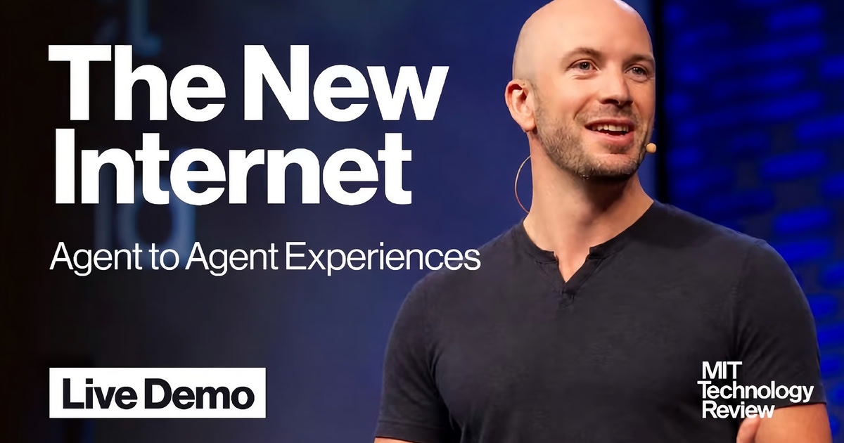 The New Internet: agent-to-agent experiences. Peter Smart at MIT EmTech AI. The New Internet: agent-to-agent experiences. Peter Smart at MIT EmTech AI.