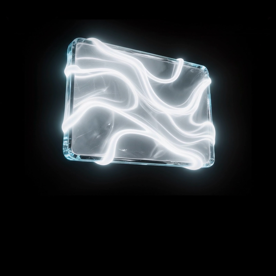 The Case for Software That Builds Itself article square hero Square hero for the The Case for Software That Builds Itself article: a glowing glass slab with light trails on black. By Fantasy.