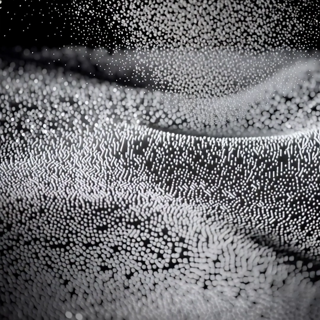 Square hero for the Design After The Page article: an abstract particle wave in monochrome. By Fantasy.