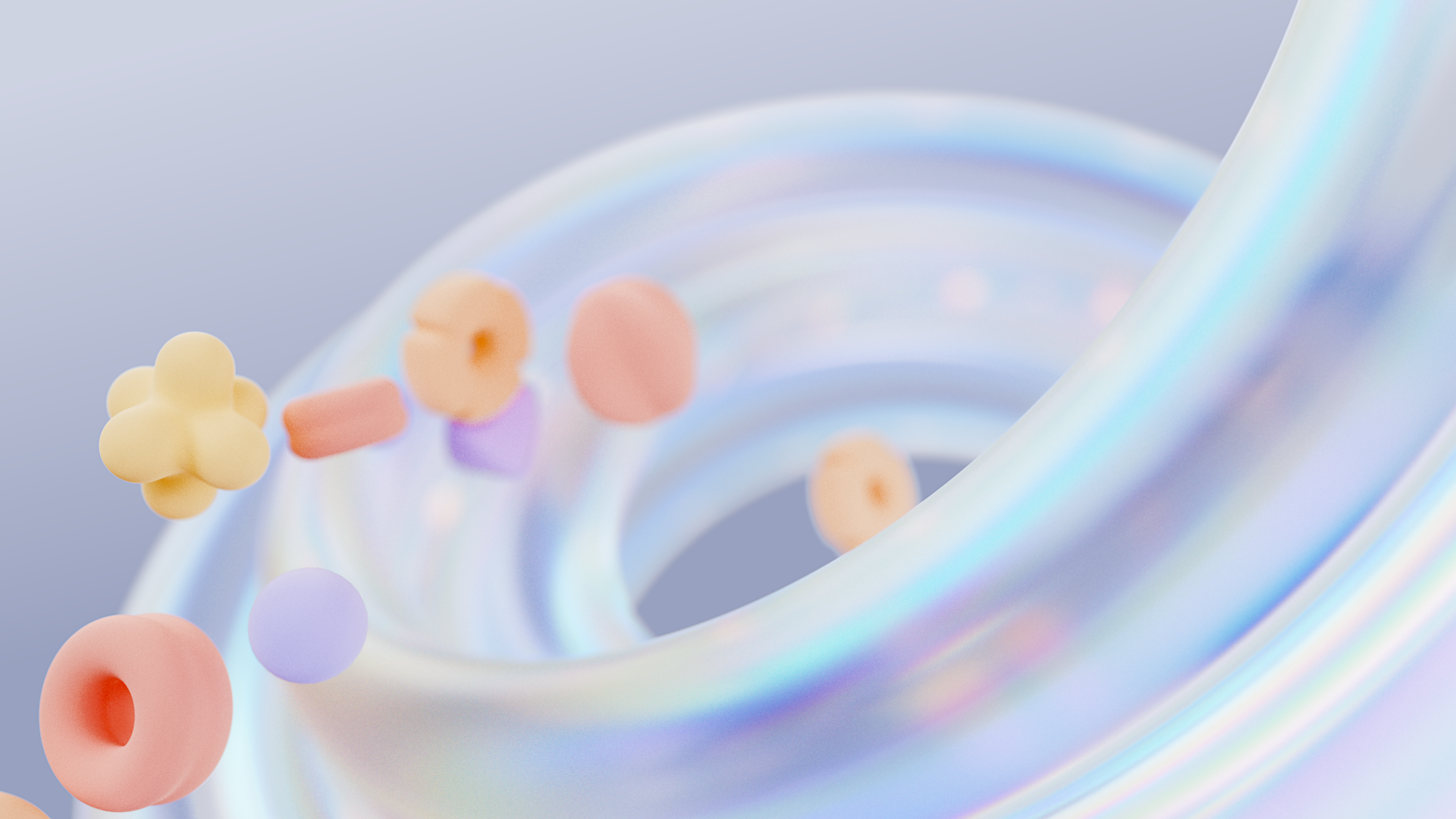 Iridescent glass spiral wrapping around pastel forms, the closing visual for People Are the Proof.