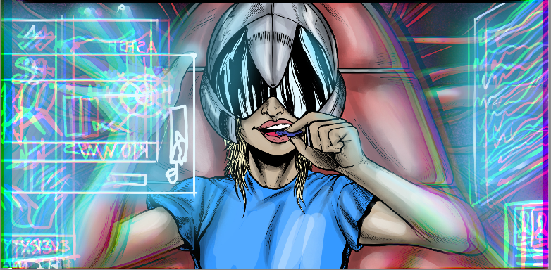 Ananda looking at hologram images