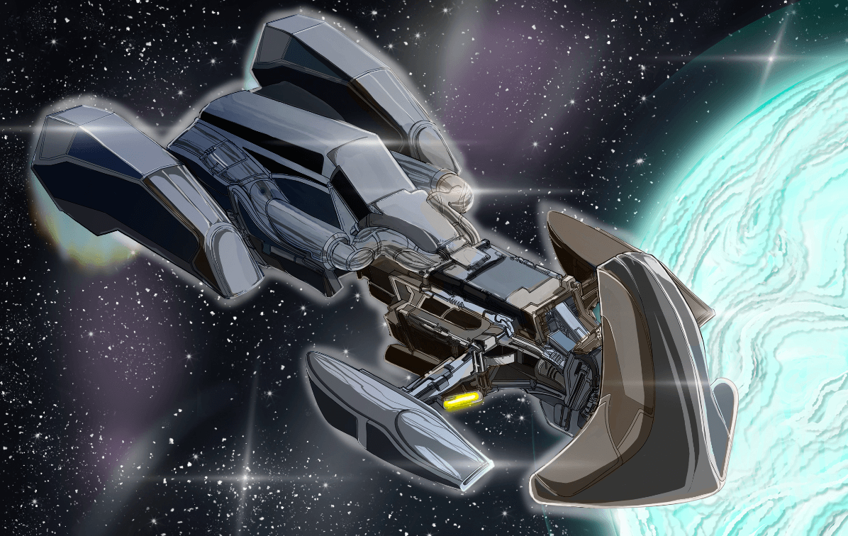Spaceship flying in space