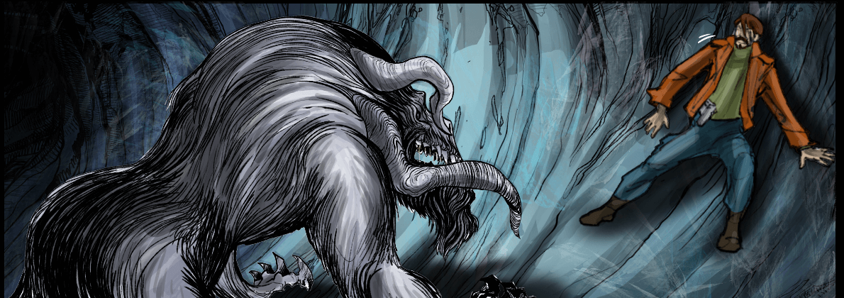 Sterling being attacked by a monster