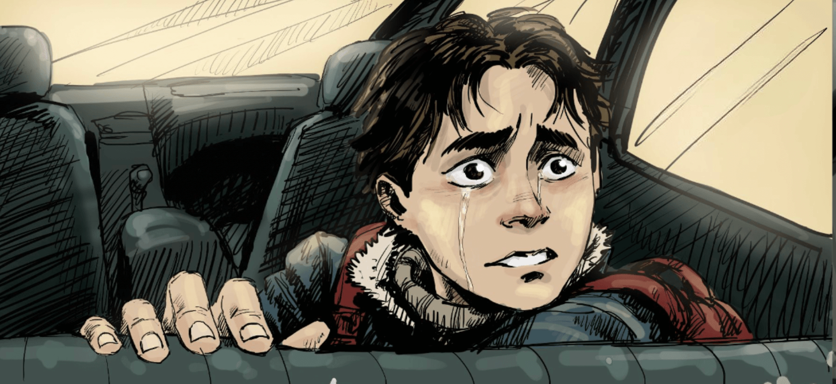 Young Luka crying in the car