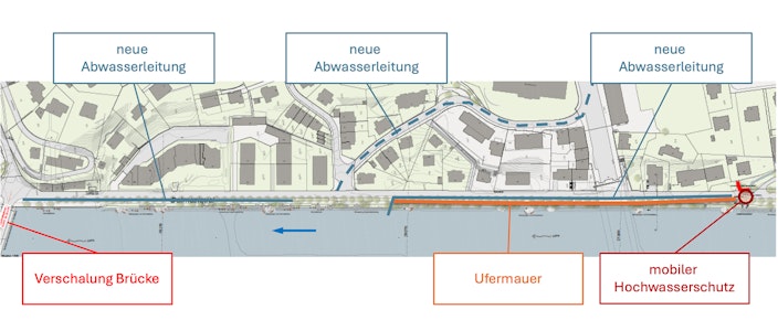 Karte mit den geplanten Hochwasserschutzmassnahmen