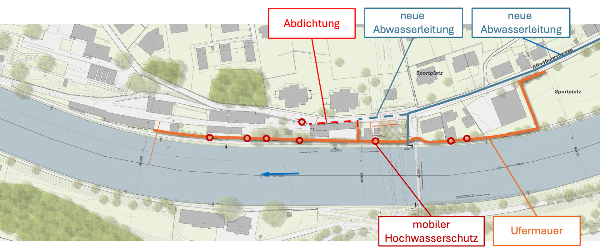 Karte der geplanten Hochwasserschutzmassnahmen