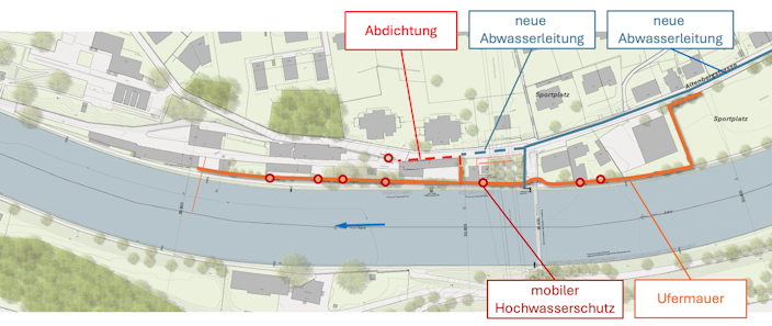 Karte der geplanten Hochwasserschutzmassnahmen