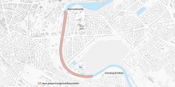 Karte der Gefahrenzone für Wasseraktivitäten zwischen Dalmazibrücke und Eichholz