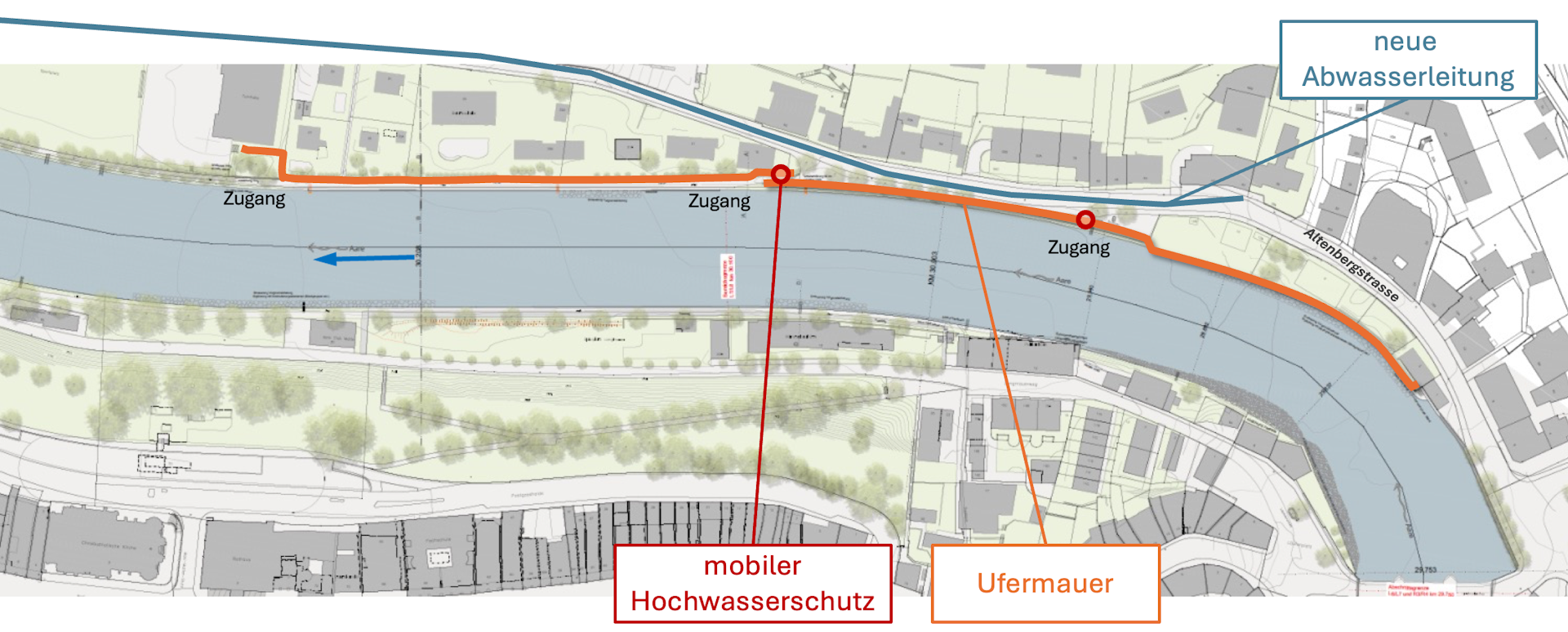 Karte der geplanten Hochwasserschutzmassnahmen