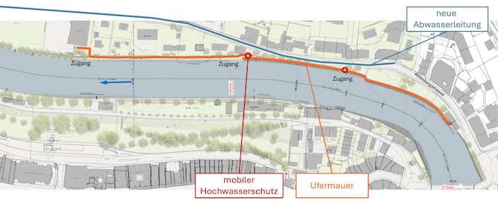 Karte der geplanten Hochwasserschutzmassnahmen