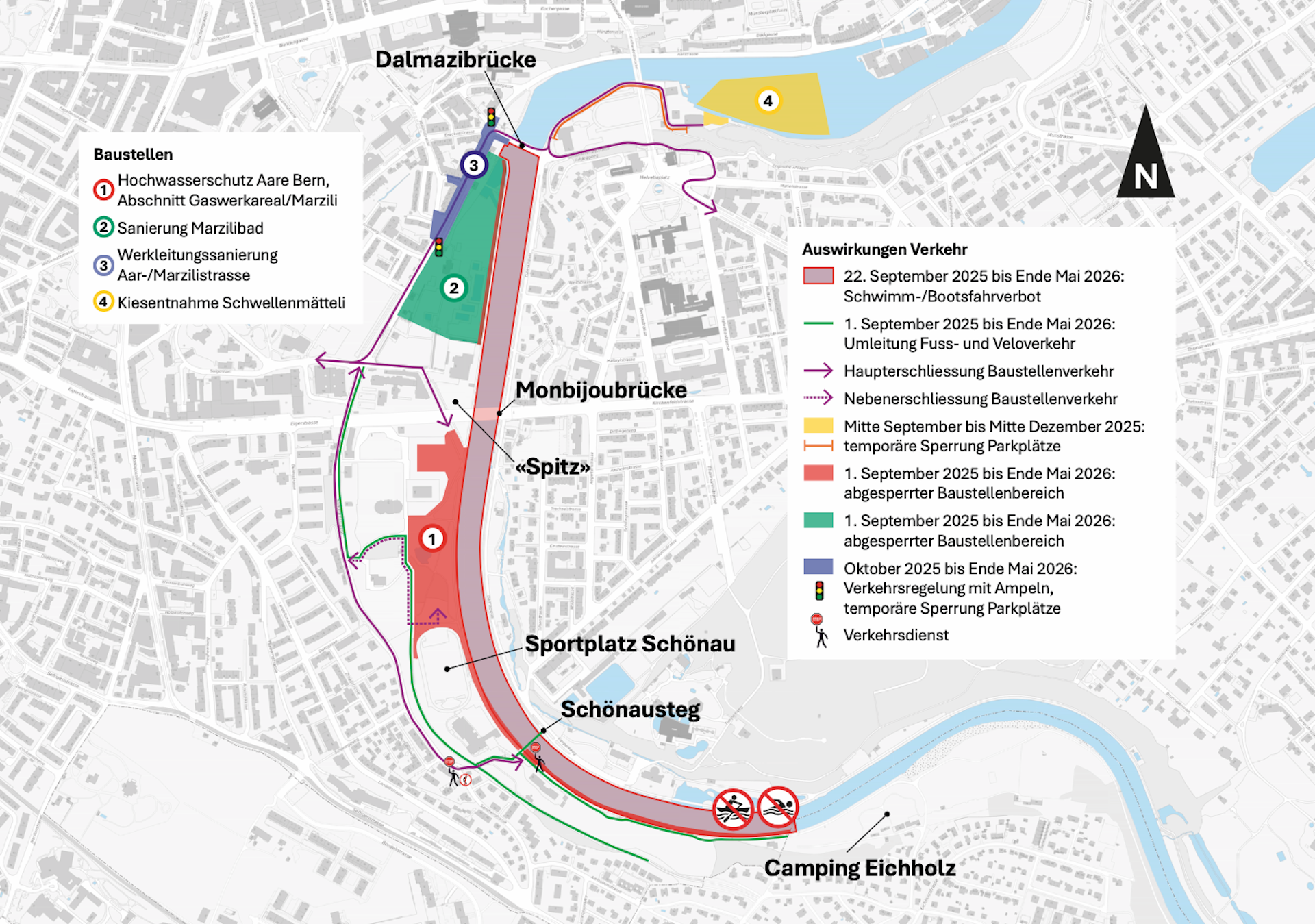 Baustellen entlang der Aare in Bern