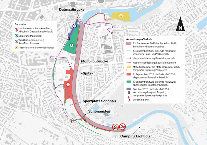 Baustellen entlang der Aare in Bern