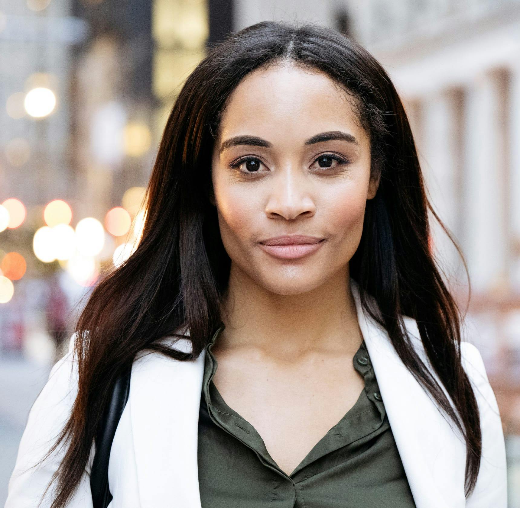 woman out in the city looking forward