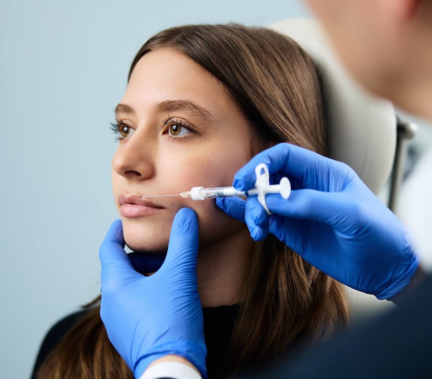 woman getting lip filler injection
