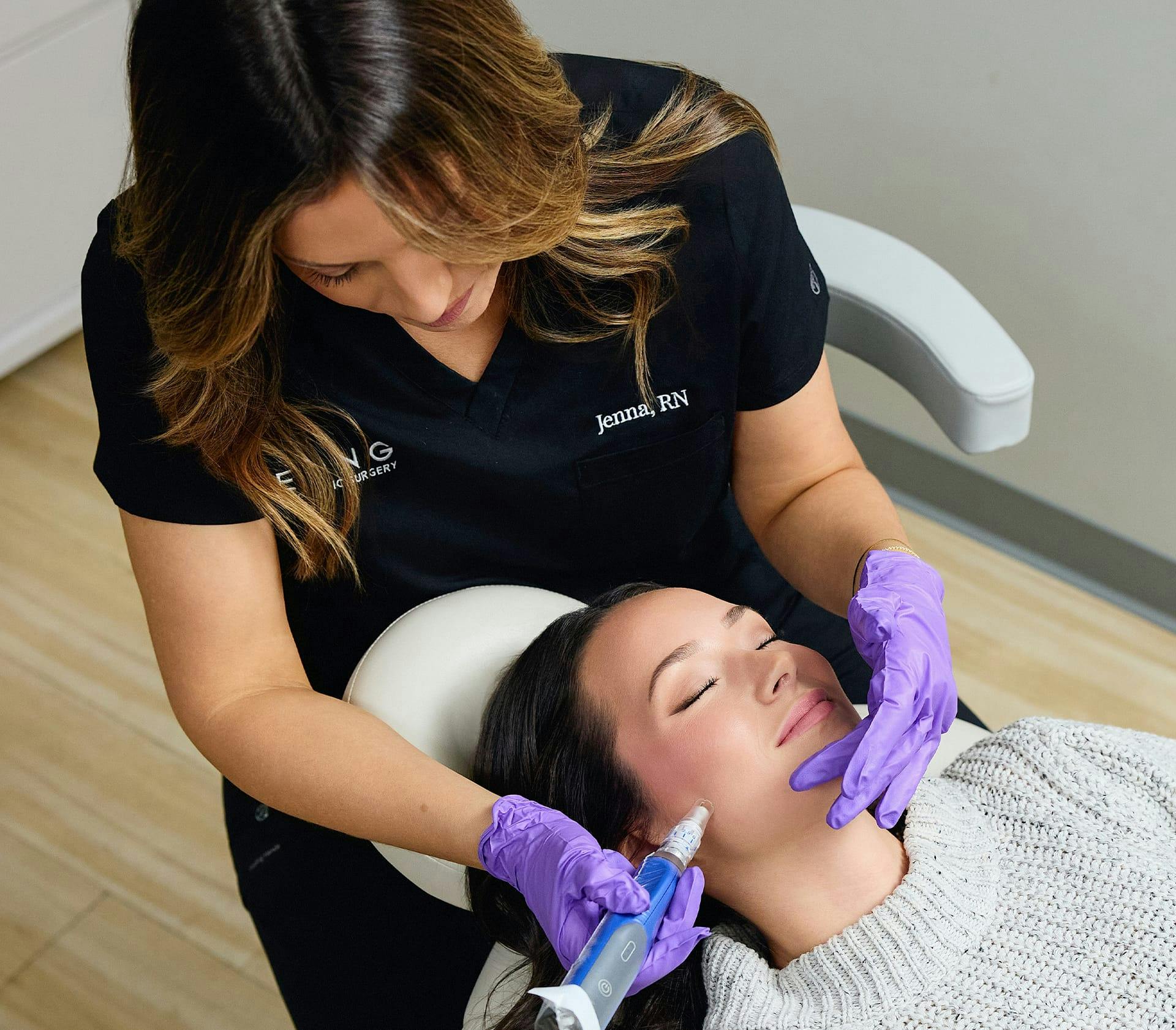female client getting laser procedure on her face