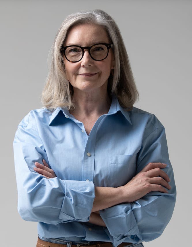 Woman with a blue button-up shirt