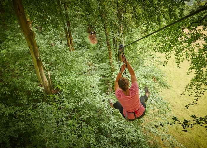 Person on a zipline.