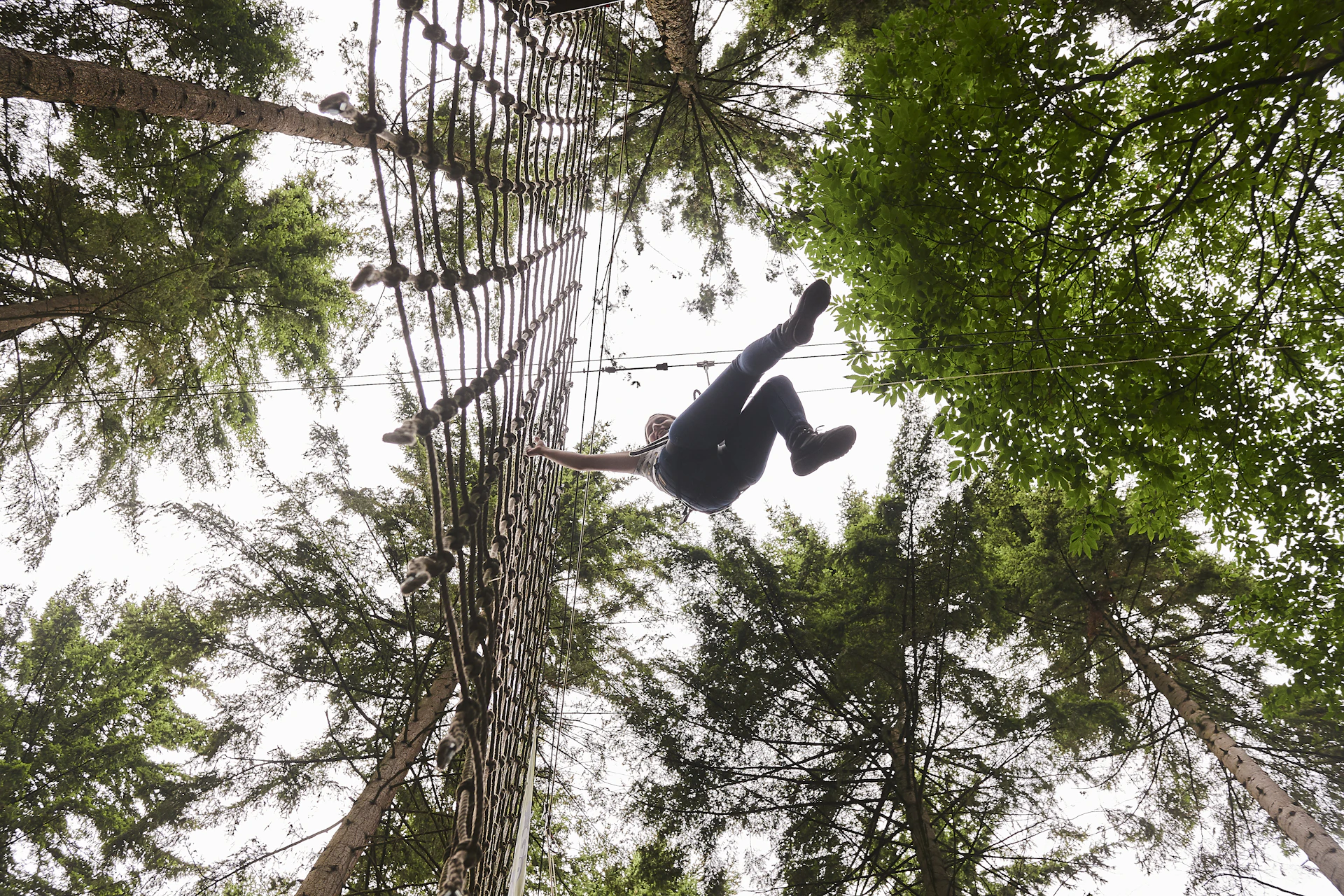 Person swings into cargo net.