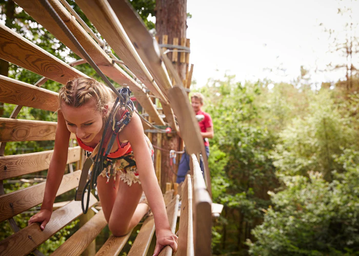 Person on a high ropes course.