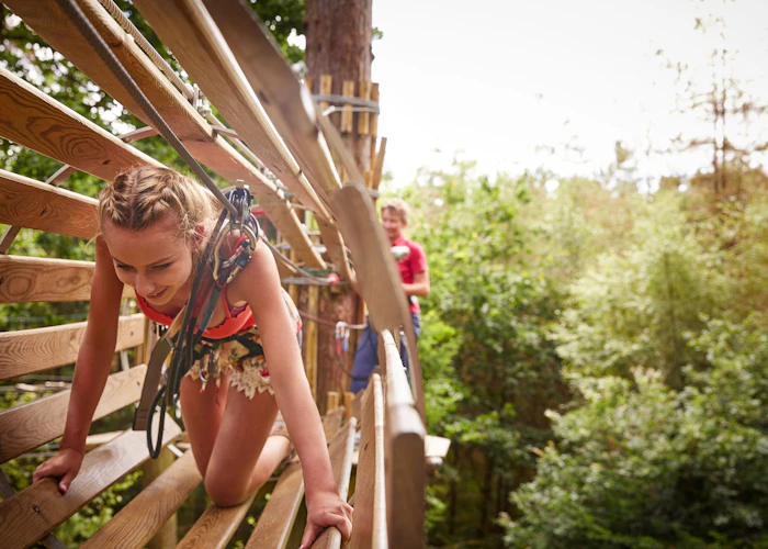 Person on a high ropes course.