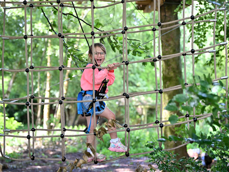 Young person on a high ropes course.