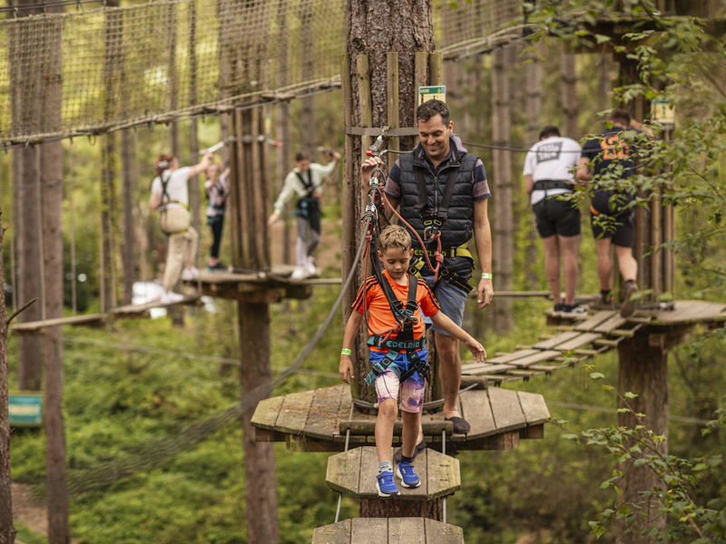 A boy and his dad enjoy a half term day out at Go Ape