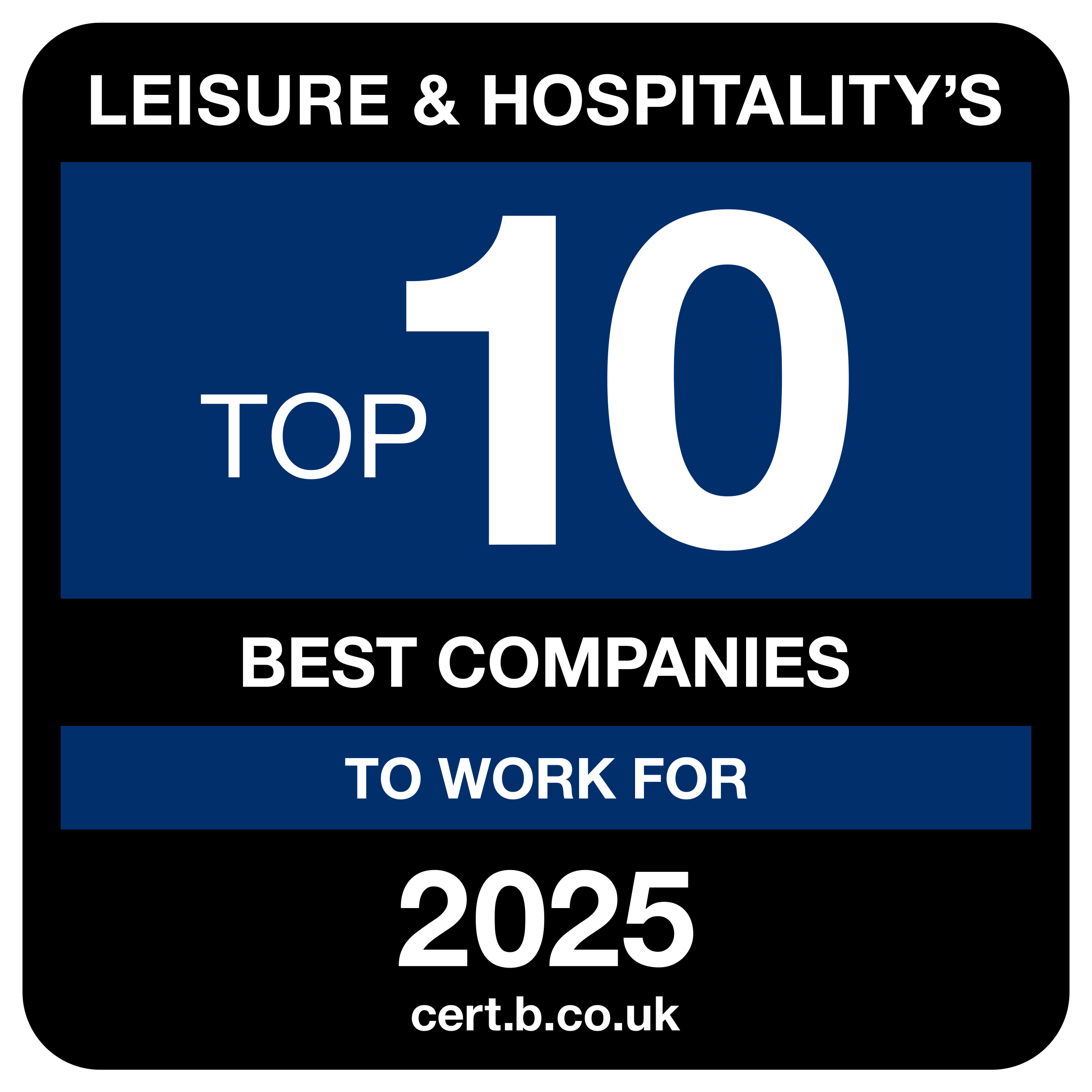 Top 10 Best Companies To Work For In Hospitality And Leisure 2025 Award Logo