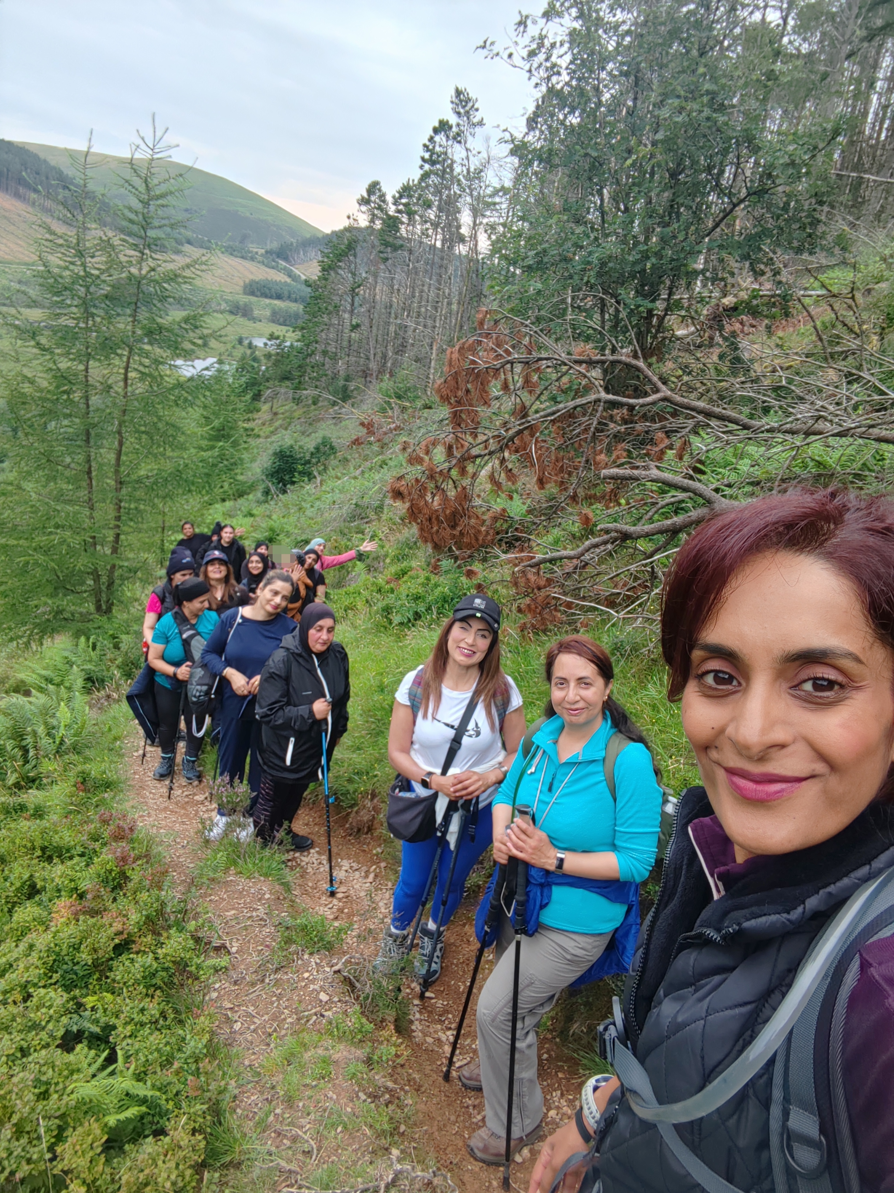 Walking group on a trail.