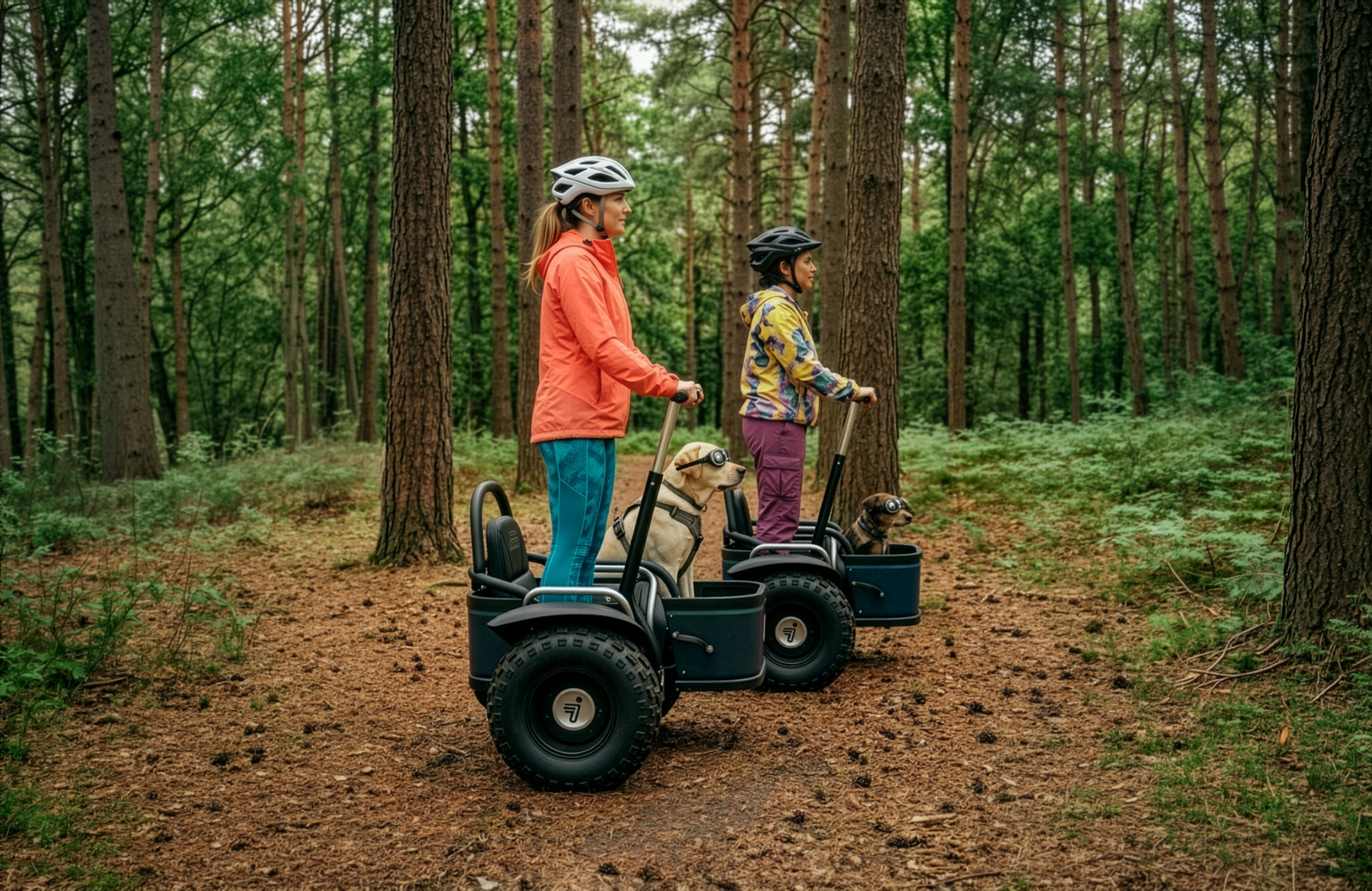 Two women and their dogs ride Forest Sidecars