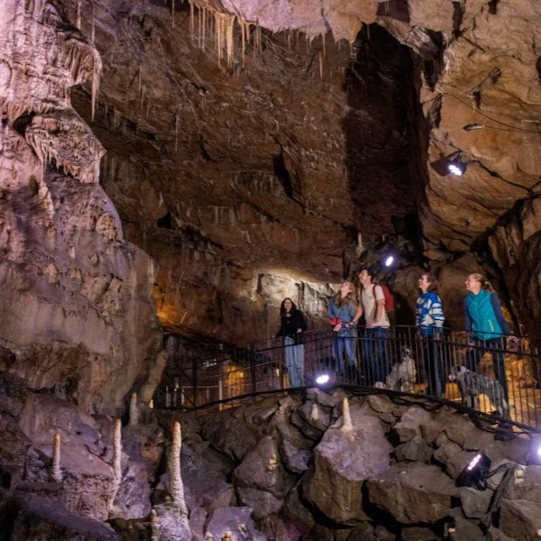 A group explore Poole#s Cavern on a day out near Buxton