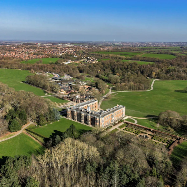 An arial view of Temple Newsam house and grounds