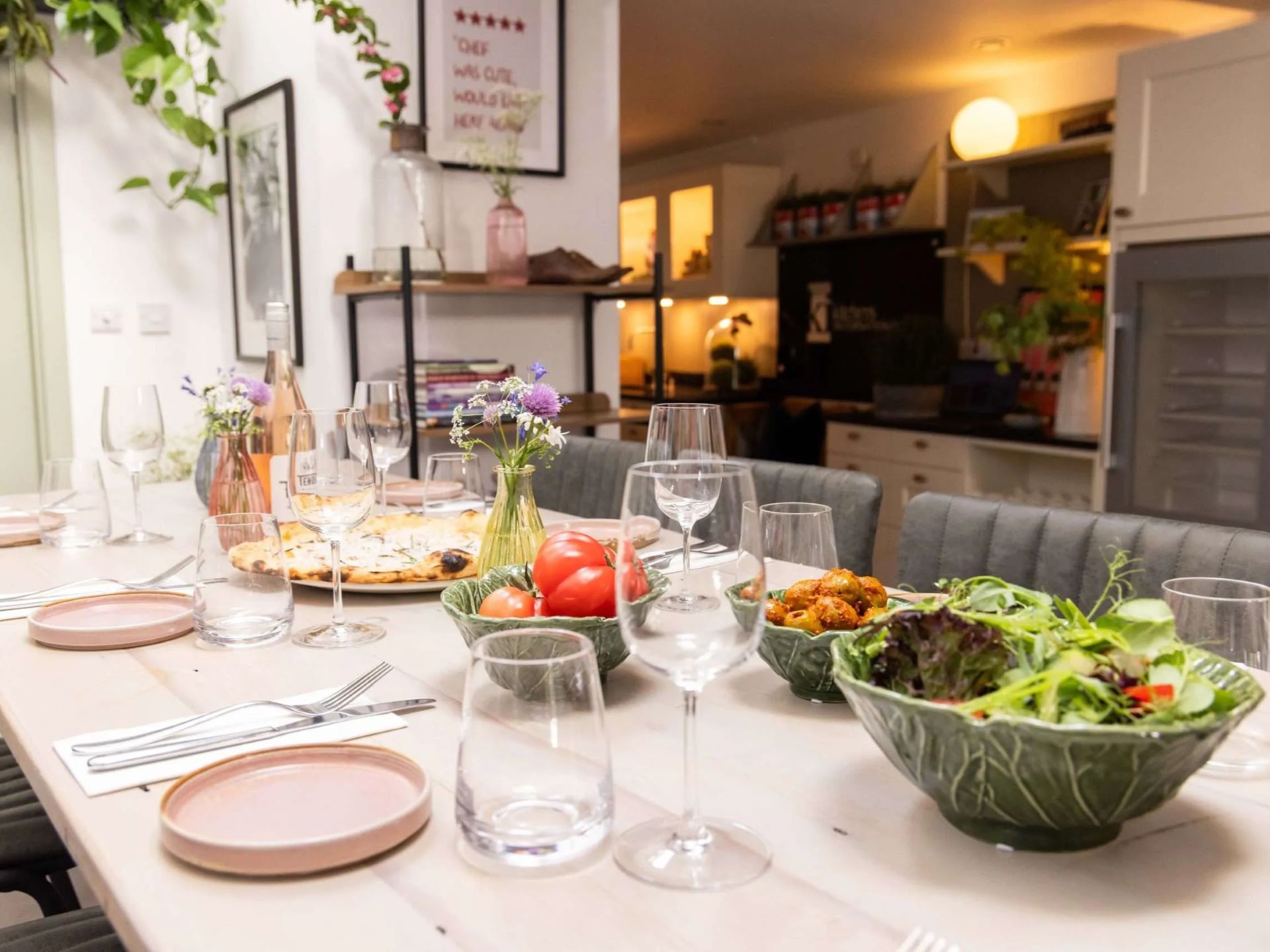 A dining table at Nick's set of dinner