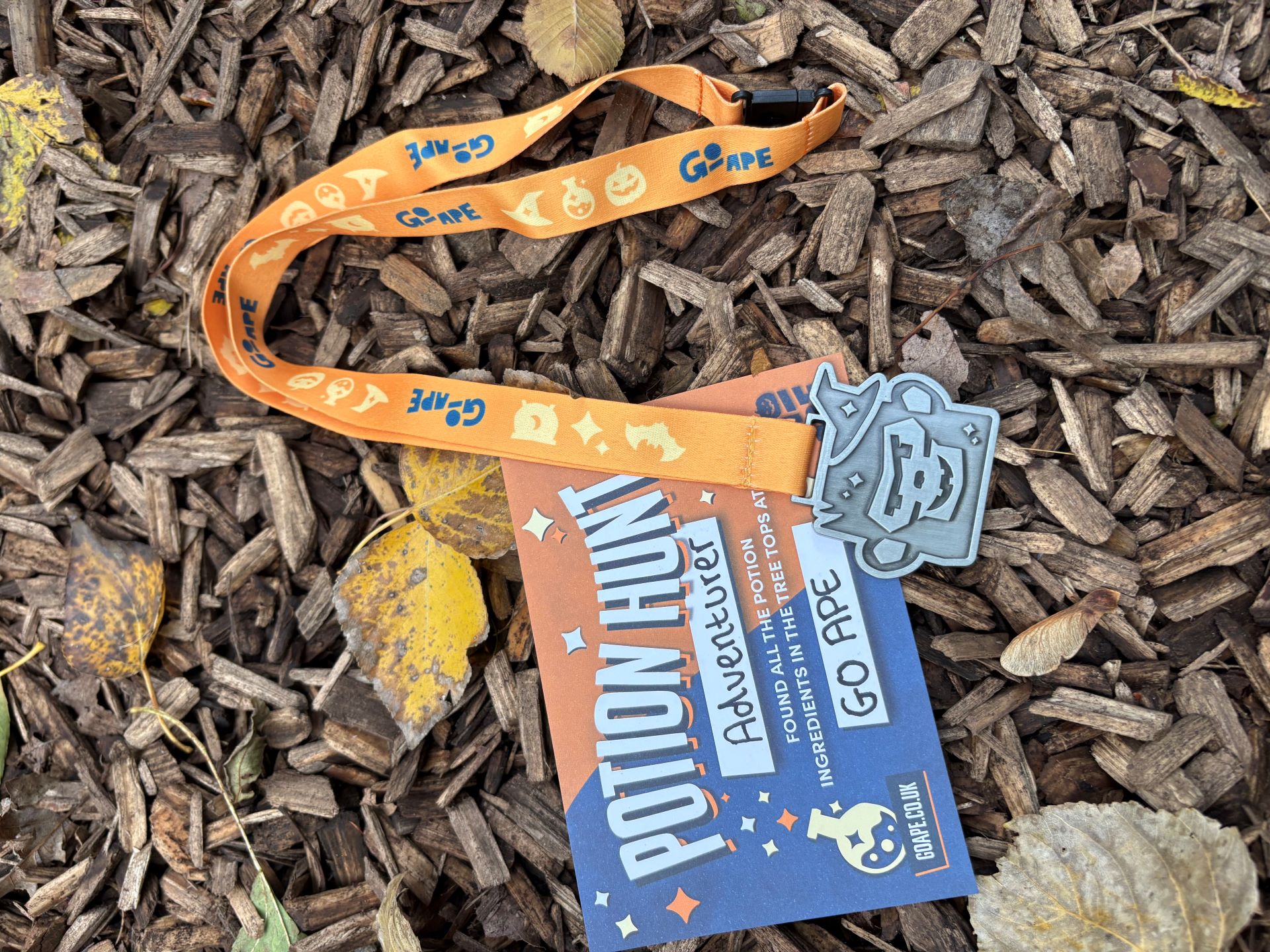A Go Ape Potion Hunt medal and certificate